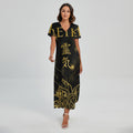 Golden Reiki Print Short Sleeve Maxi Dress