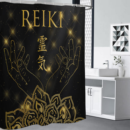 Golden Reiki Print Shower Curtain