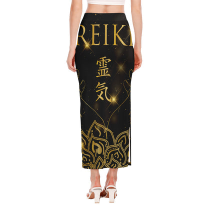 Golden Reiki Print Side Slit Maxi Skirt