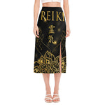 Golden Reiki Print Side Slit Midi Skirt