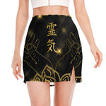 Golden Reiki Print Side Slit Mini Skirt
