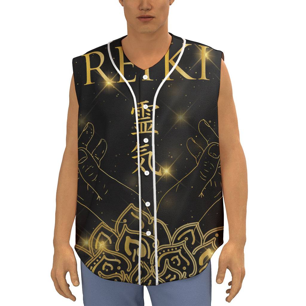 Golden Reiki Print Sleeveless Baseball Jersey
