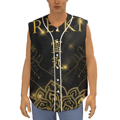 Golden Reiki Print Sleeveless Baseball Jersey