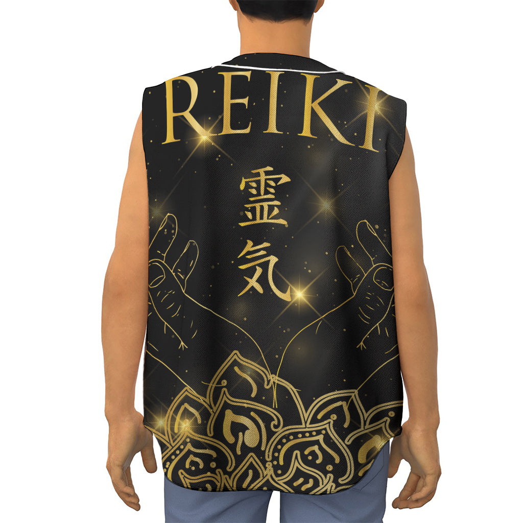 Golden Reiki Print Sleeveless Baseball Jersey