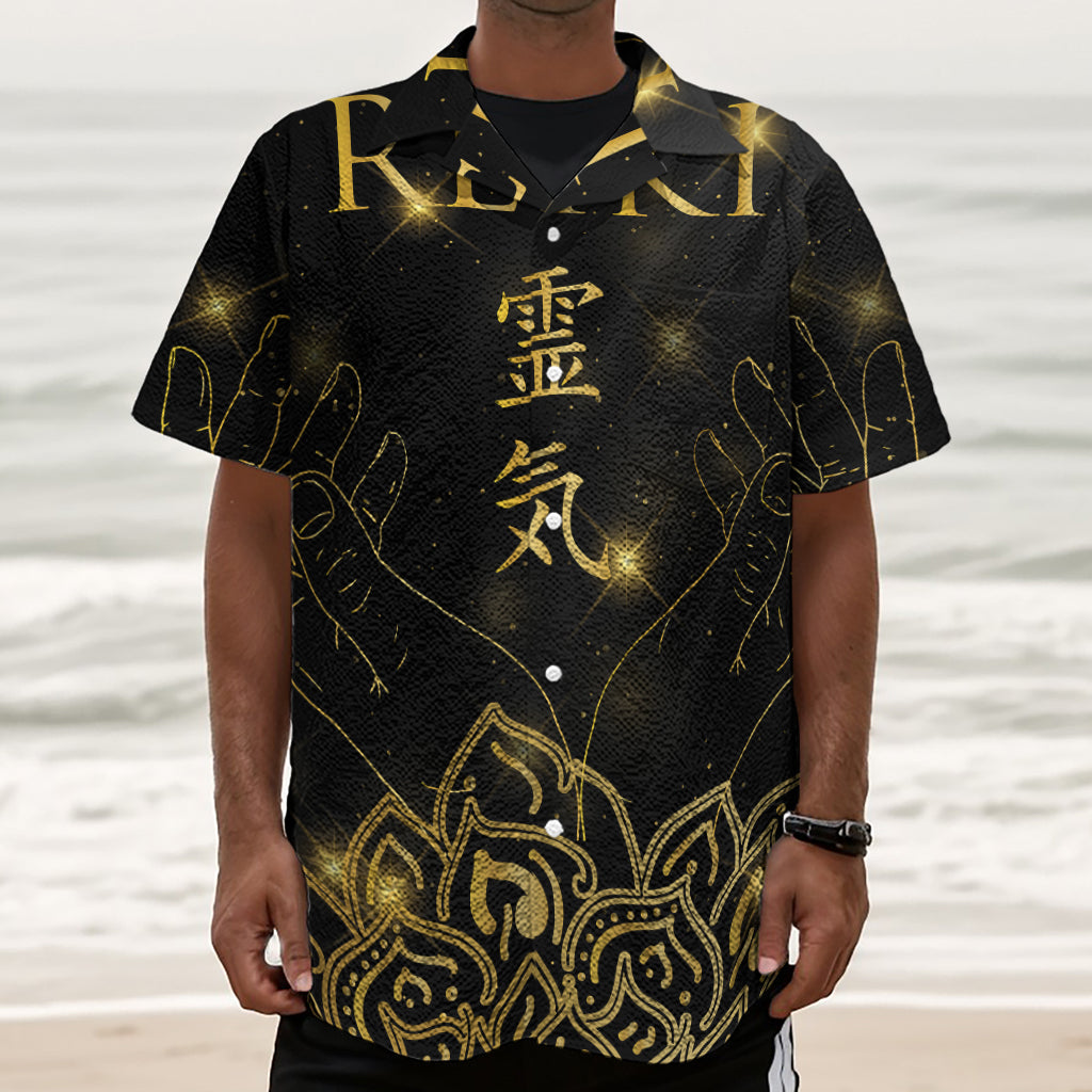 Golden Reiki Print Textured Short Sleeve Shirt