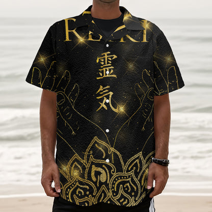 Golden Reiki Print Textured Short Sleeve Shirt