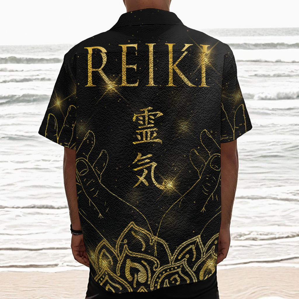 Golden Reiki Print Textured Short Sleeve Shirt