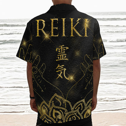 Golden Reiki Print Textured Short Sleeve Shirt