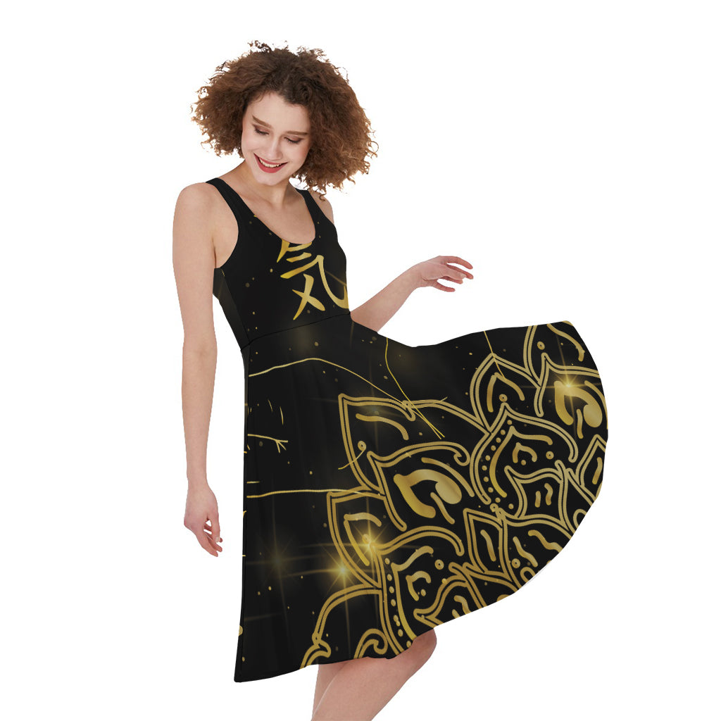 Golden Reiki Print Women's Sleeveless Dress