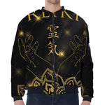 Golden Reiki Print Zip Sleeve Bomber Jacket