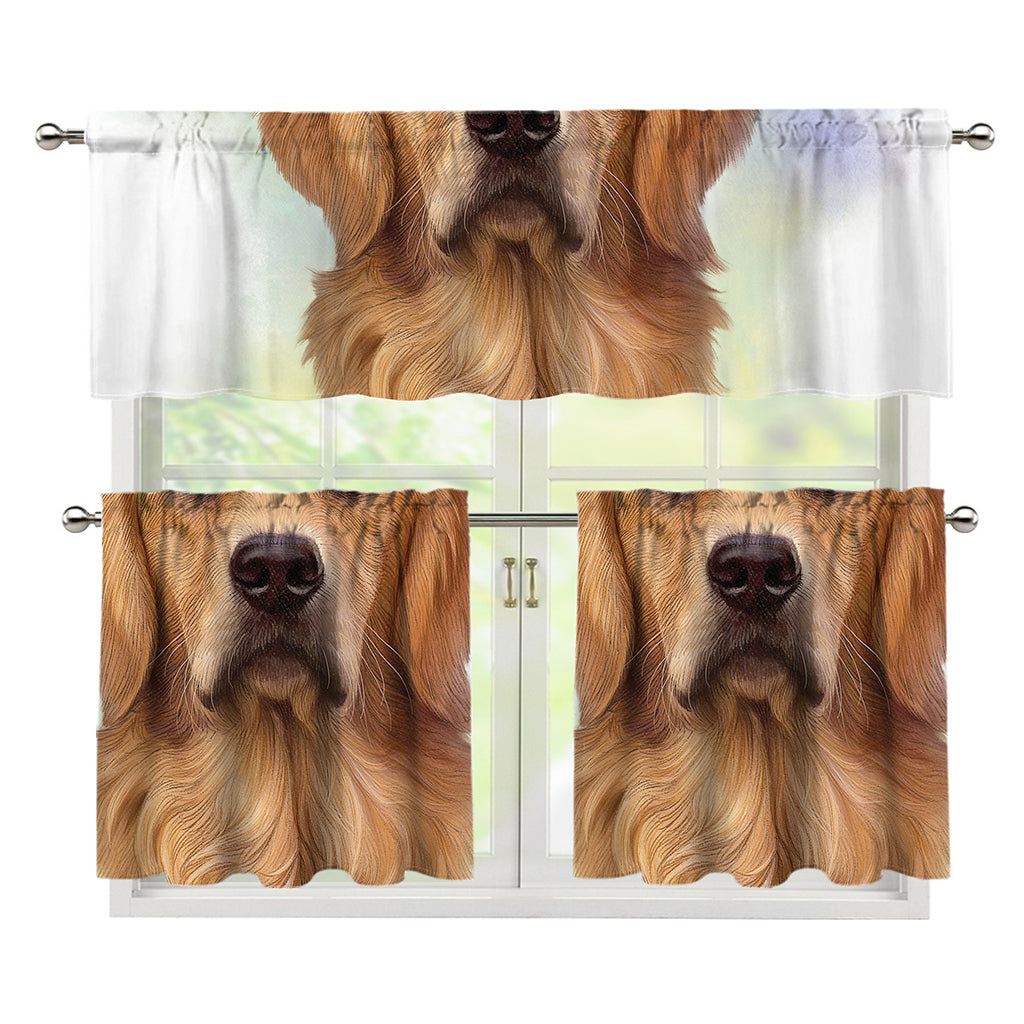 Golden Retriever Portrait Print 3 Piece Kitchen Curtains