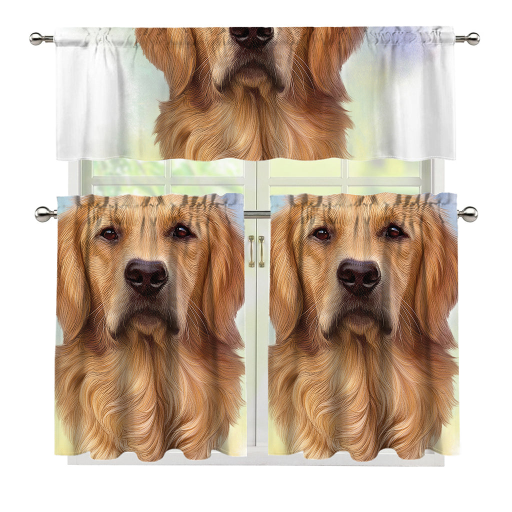 Golden Retriever Portrait Print 3 Piece Kitchen Curtains
