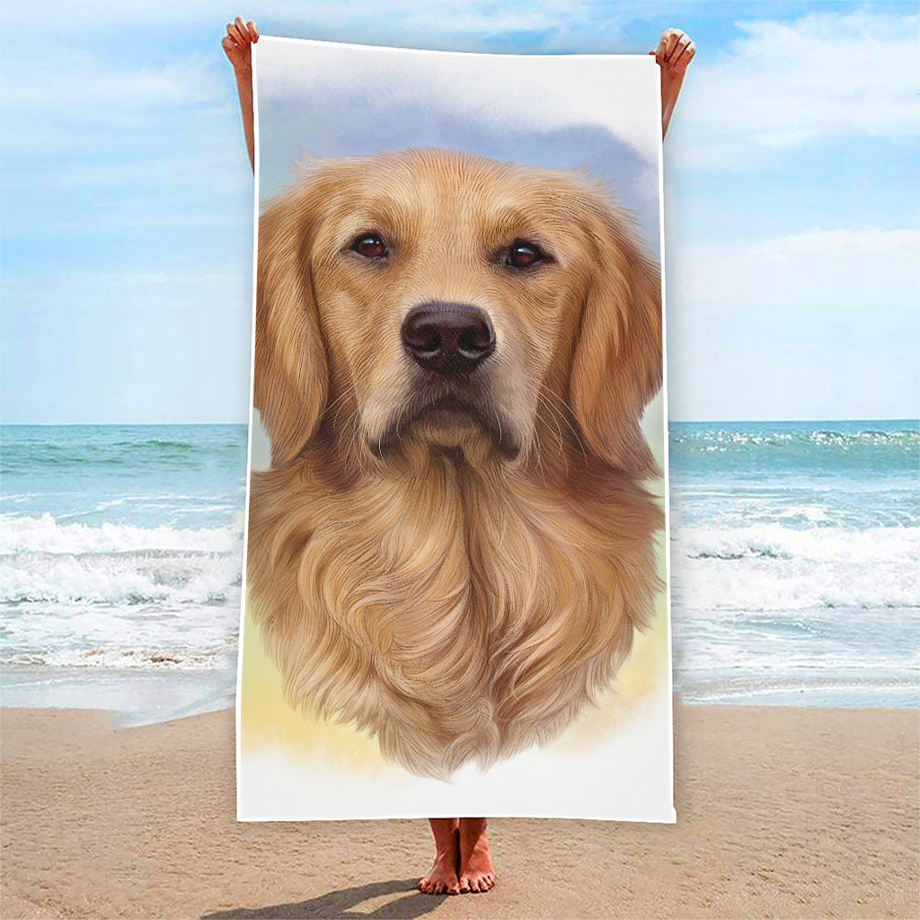 Golden Retriever Portrait Print Beach Towel