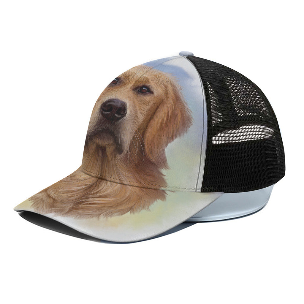 Golden Retriever Portrait Print Black Mesh Trucker Cap