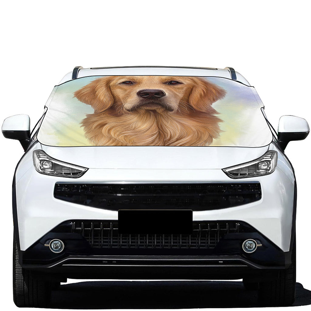 Golden Retriever Portrait Print Car Windshield Snow Cover