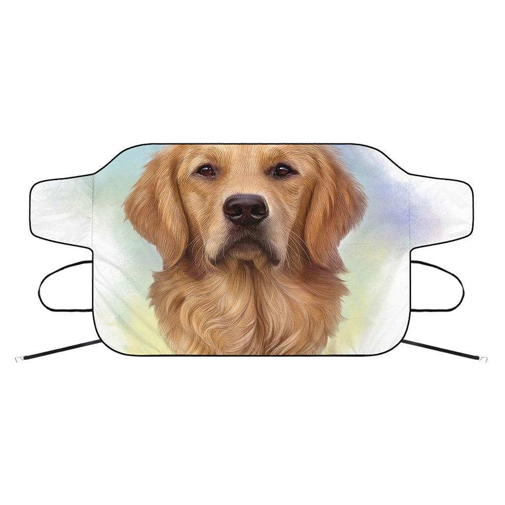 Golden Retriever Portrait Print Car Windshield Snow Cover