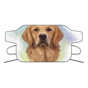 Golden Retriever Portrait Print Car Windshield Snow Cover