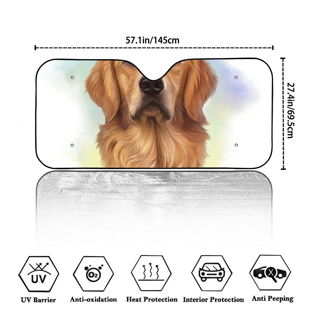 Golden Retriever Portrait Print Car Windshield Sun Shade