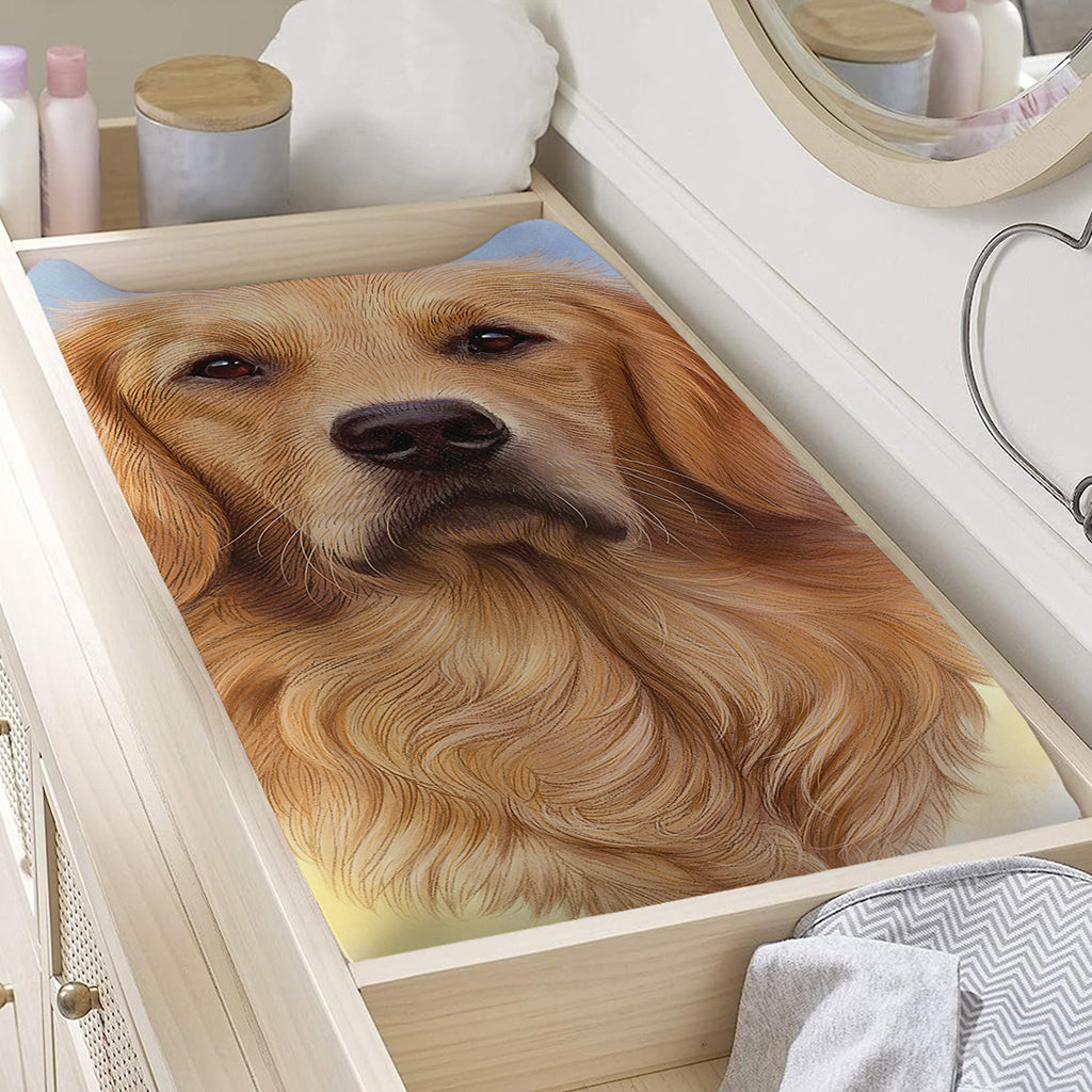 Golden Retriever Portrait Print Changing Pad Cover