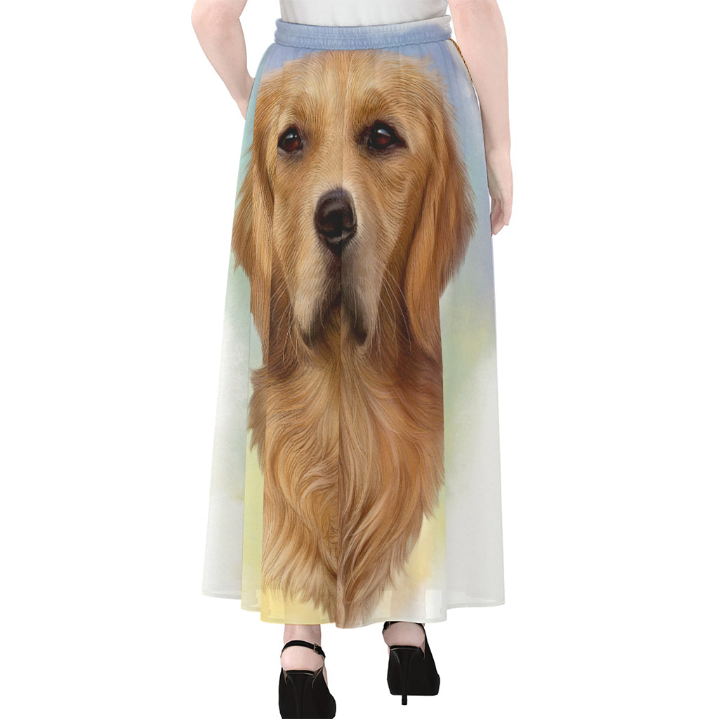 Golden Retriever Portrait Print Chiffon Maxi Skirt