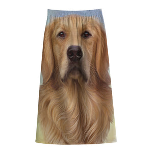 Golden Retriever Portrait Print Cotton Front Slit Maxi Skirt