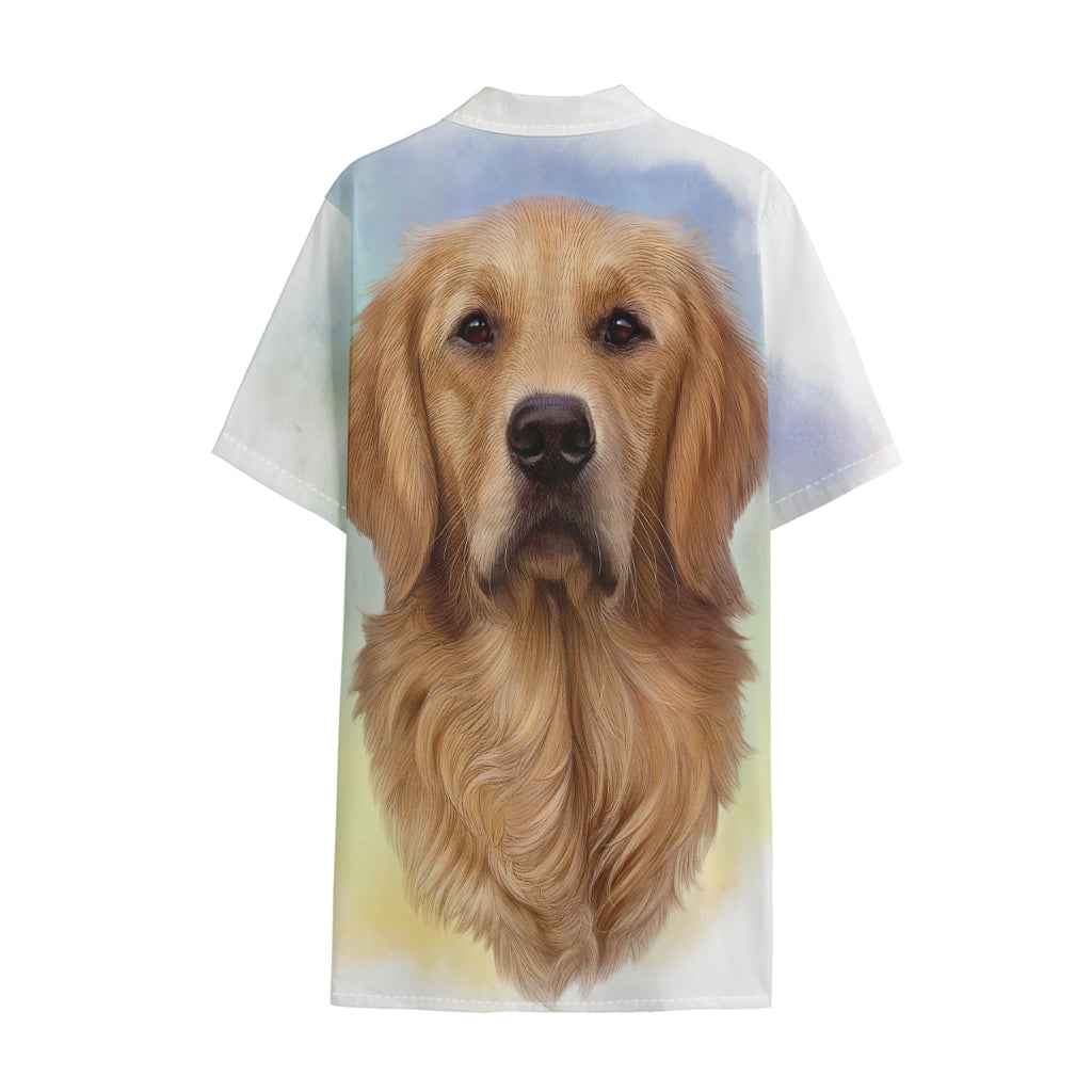 Golden Retriever Portrait Print Cotton Hawaiian Shirt