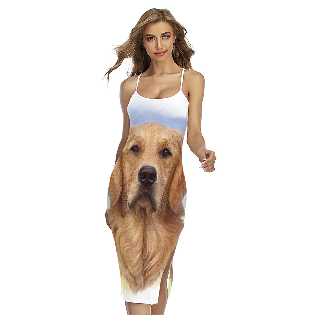 Golden Retriever Portrait Print Cross Back Cami Dress