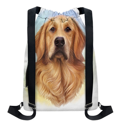 Golden Retriever Portrait Print Drawstring Backpack