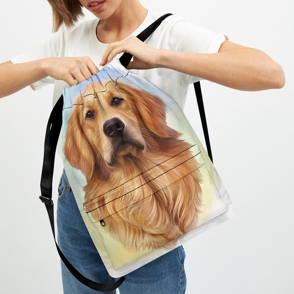Golden Retriever Portrait Print Drawstring Backpack