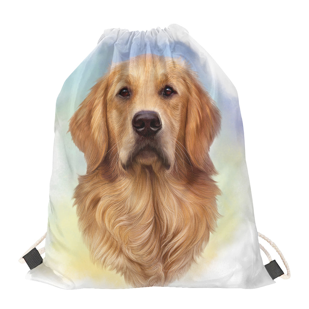 Golden Retriever Portrait Print Drawstring Bag