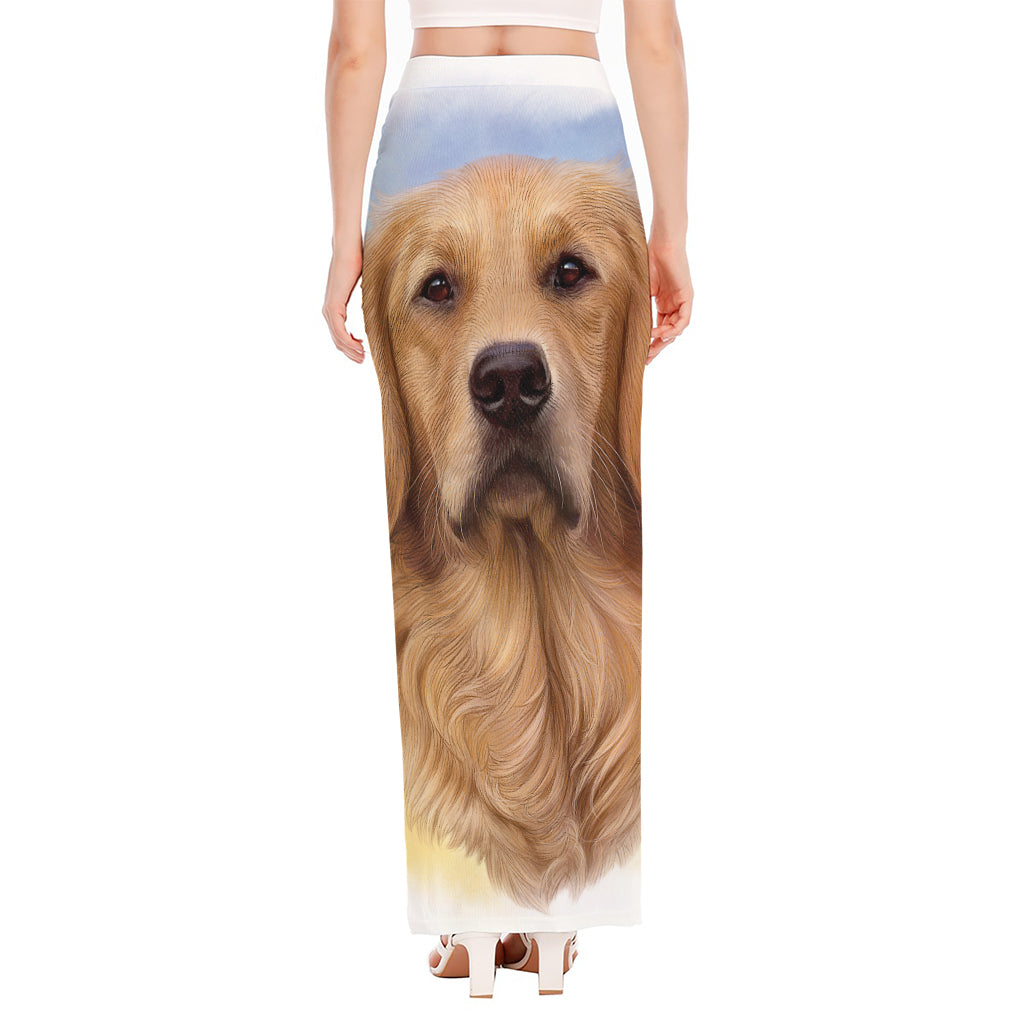 Golden Retriever Portrait Print High Slit Maxi Skirt