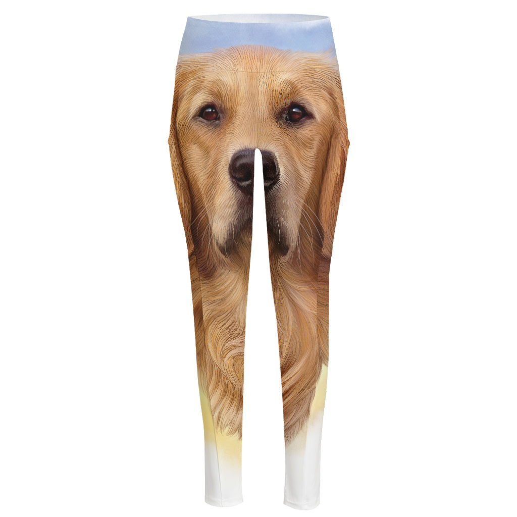 Golden Retriever Portrait Print High-Waisted Pocket Leggings