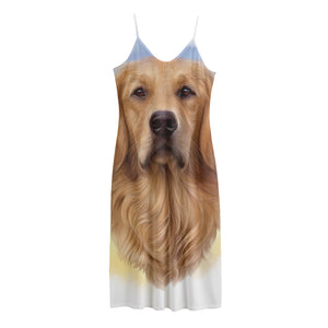 Golden Retriever Portrait Print Jersey Midi Cami Dress