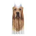 Golden Retriever Portrait Print Jersey Midi Cami Dress