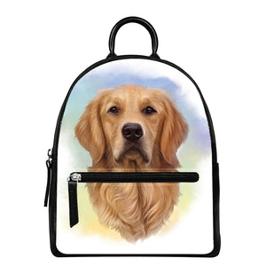 Golden Retriever Portrait Print Leather Backpack