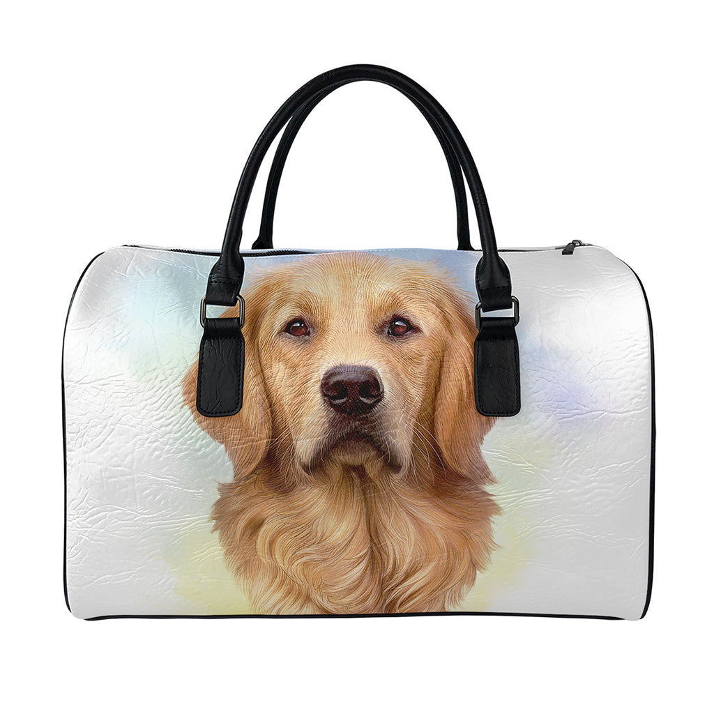 Golden Retriever Portrait Print Leather Duffle Bag
