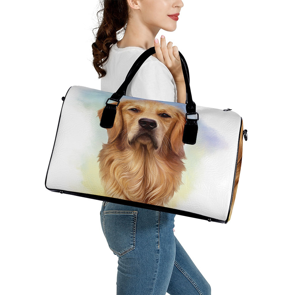 Golden Retriever Portrait Print Leather Duffle Bag