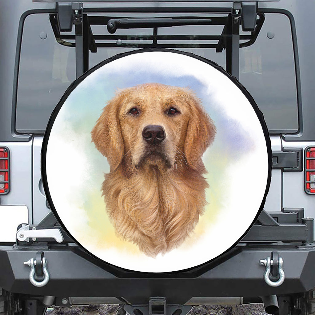 Golden Retriever Portrait Print Leather Spare Tire Cover