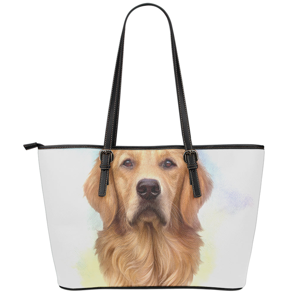 Golden Retriever Portrait Print Leather Tote Bag