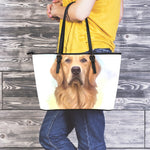 Golden Retriever Portrait Print Leather Tote Bag