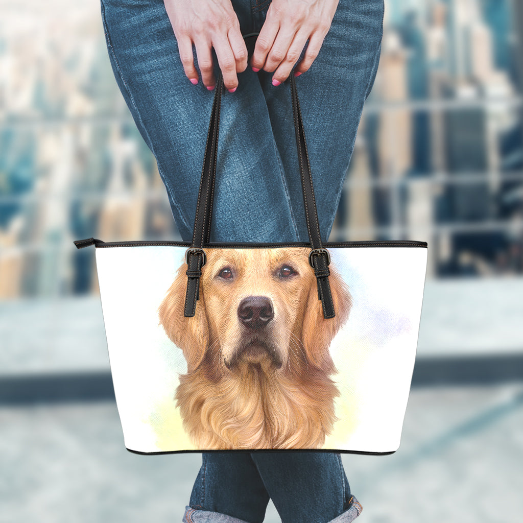 Golden Retriever Portrait Print Leather Tote Bag