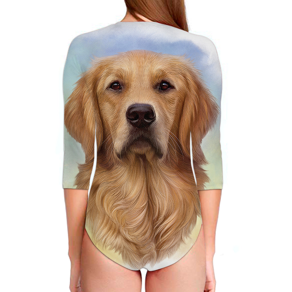 Golden Retriever Portrait Print Long Sleeve Swimsuit