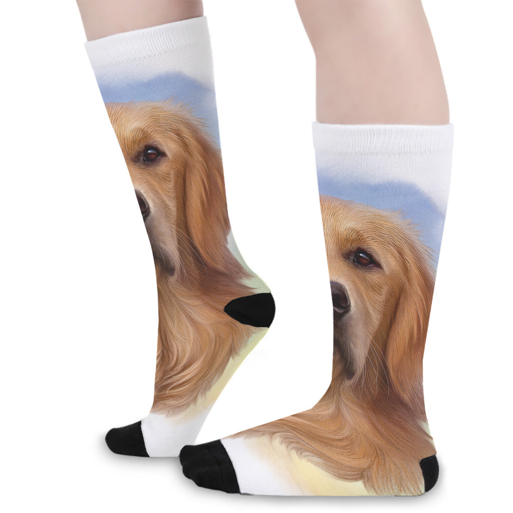 Golden Retriever Portrait Print Long Socks