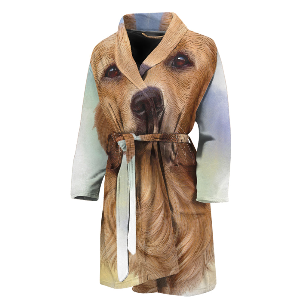 Golden Retriever Portrait Print Men's Bathrobe