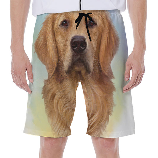 Golden Retriever Portrait Print Men's Beach Shorts