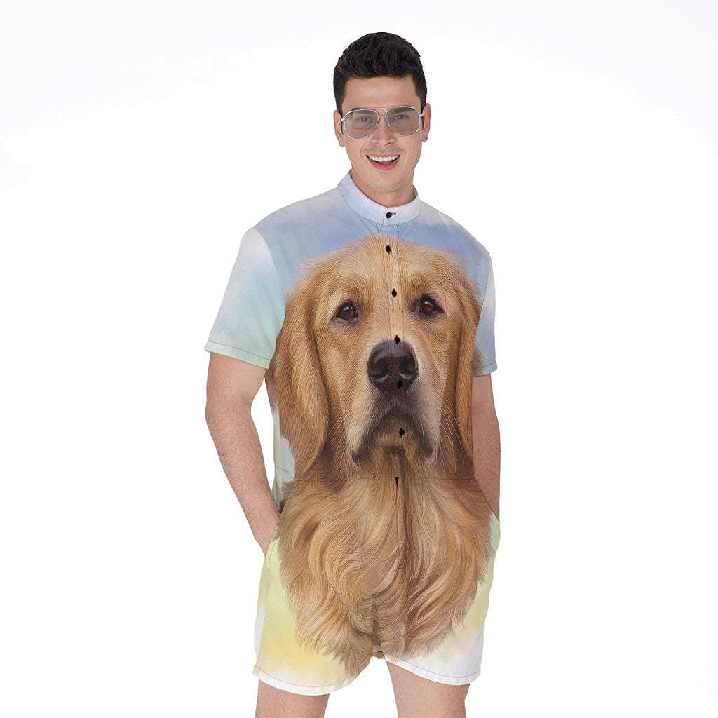 Golden Retriever Portrait Print Men's Rompers