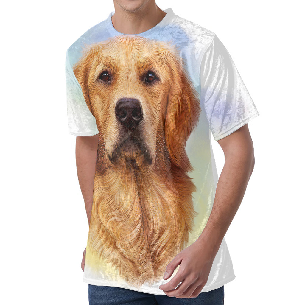 Golden Retriever Portrait Print Men's Velvet T-Shirt