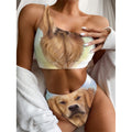 Golden Retriever Portrait Print One Shoulder Bikini Set