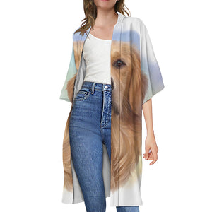 Golden Retriever Portrait Print Open Front Beach Cover Up