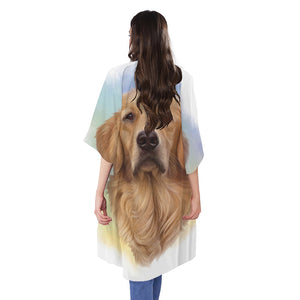 Golden Retriever Portrait Print Open Front Beach Cover Up